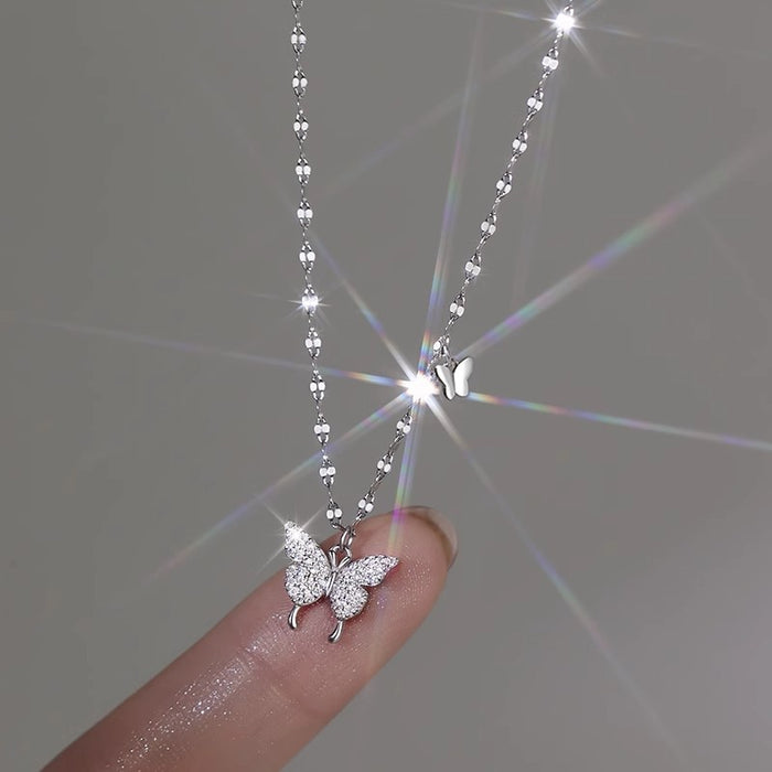 Wholesale Titanium steel butterfly necklace pendant, light luxury necklace, niche collarbone chain, high-end feel