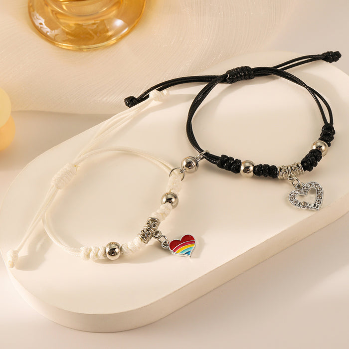 Wholesale Fashionable, versatile, personalized, trendy, high-end, heart key, stone suction couple bracelet set