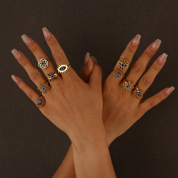 Wholesale New Retro Color Preserved Stainless Steel Mixed Devil's Eye Ring Wholesale in Multiple Styles