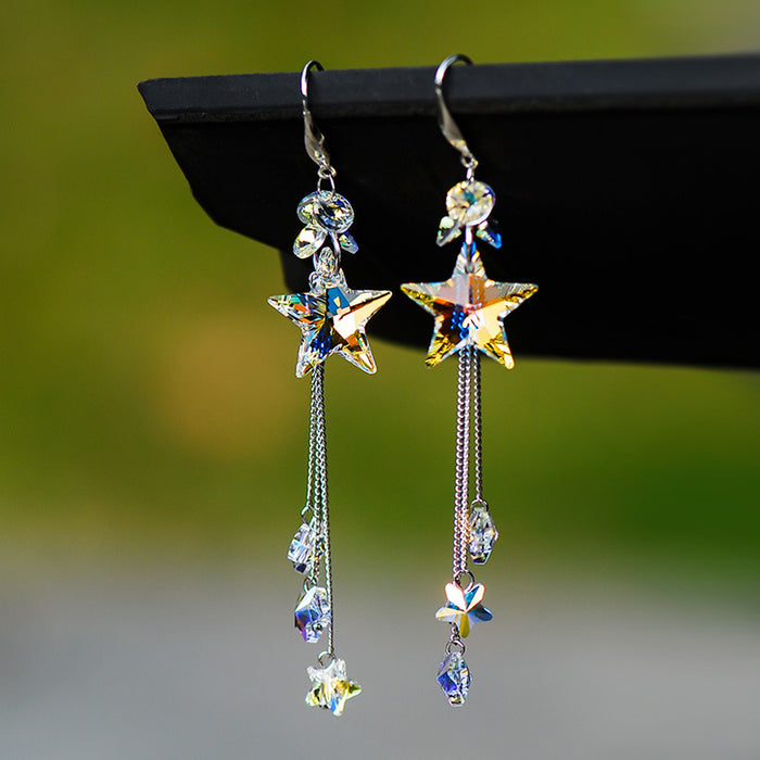 Wholesale Earrings Artificial Crystal Long Star Tassel Earrings JDC-ES-FanMeng001