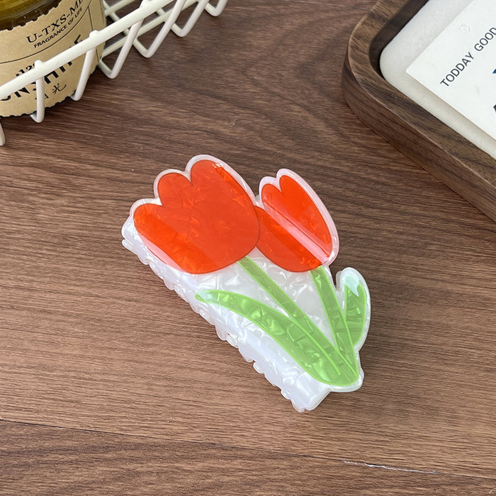 Wholesale Handmade Acetic Acid Pink Tulip Flower Claw Clip Hair Accessory Sweet Girl Casual Gift