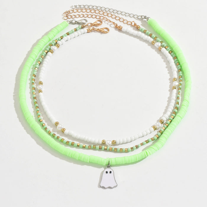 Wholesale Jewelry Soft Pottery Beaded Necklace Ghost Pendant Clavicle Chain for Women