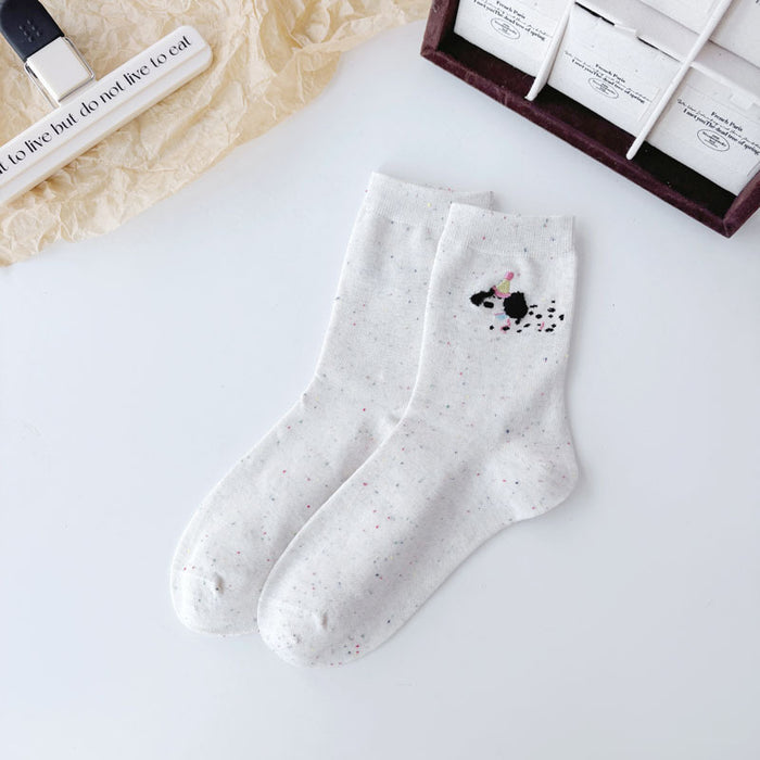 Wholesale Sock Children's Dotted Yarn Cute Cartoon Embroidery Middle Tube Pile Sock Cotton