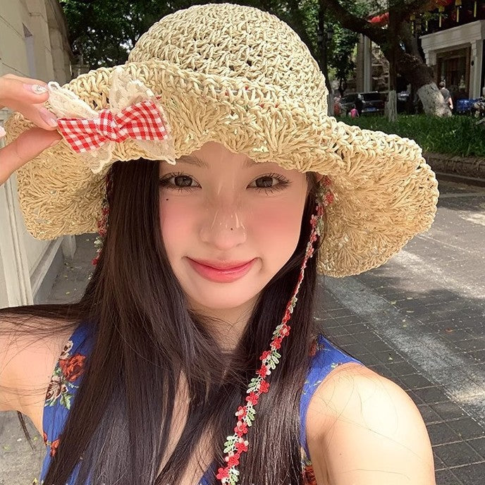 Wholesale Sunshade hat, sun hat, bow, flower tie, straw hat