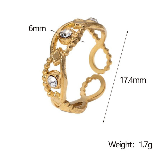 Wholesale Open Ring with Eyes Inlaid with Diamonds Stainless Steel Ring