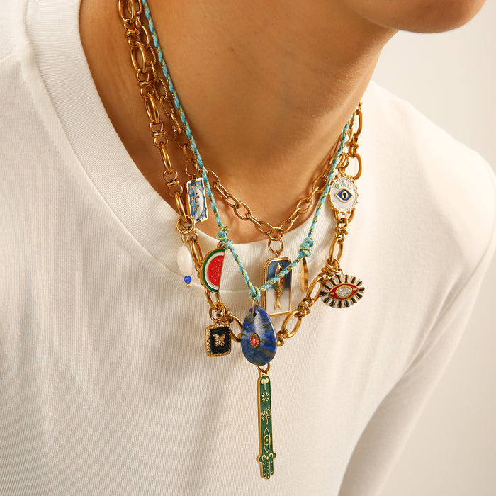 Wholesale Original Design Personalized Stainless Steel Necklace with Drip Oil Fish Eye Pendant Accessory