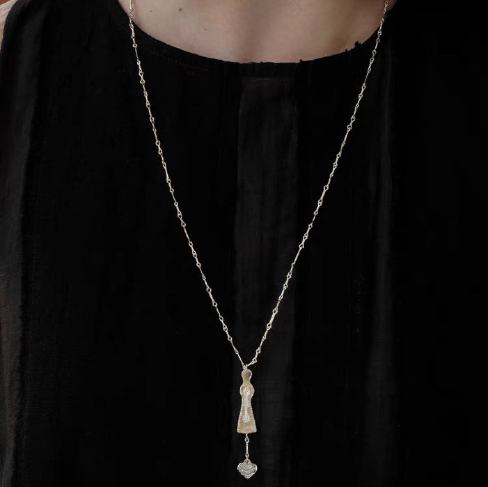 Wholesale Pure silver spliced necklace with personalized temperament, niche design, high-end styling, long sweater chain