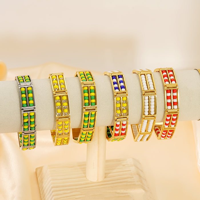 Wholesale Fashionable stainless steel double row bead bracelet, versatile and non fading natural stone bracelet