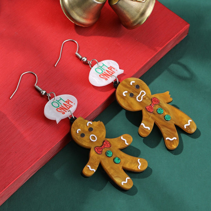 Wholesale Christmas Double-Layer Acrylic Gingerbread Earrings