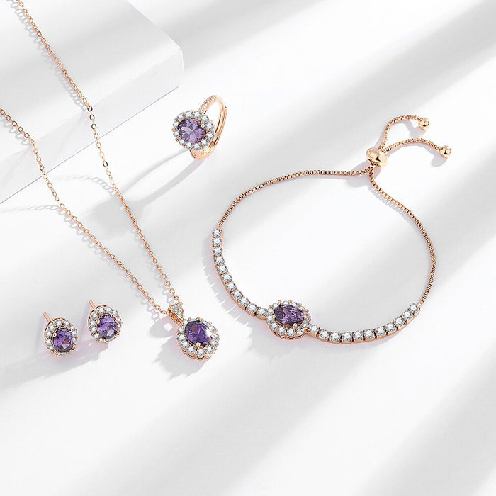 Wholesale Purple Zircon Bracelet Earrings Ring Necklace sets