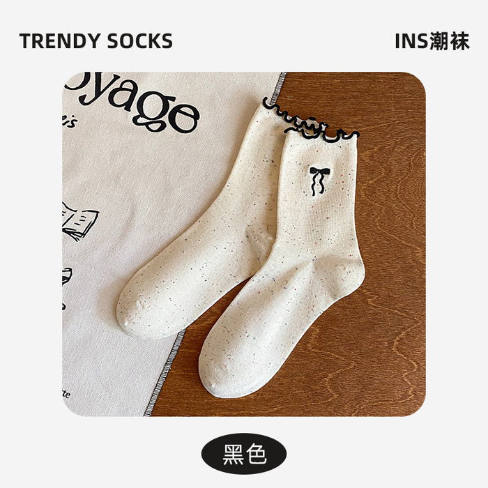 Wholesale Lace bow socks Embroidered mid tube socks Stacked socks