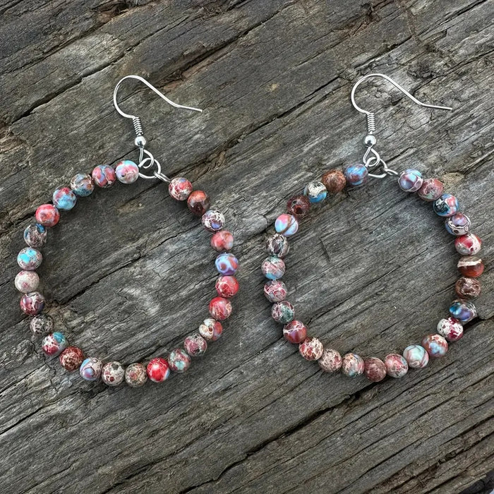 Wholesale Retro fashion hollow round bead earrings with colorful emperor stone beads