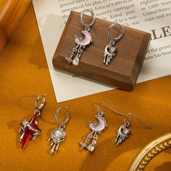 Wholesale Gun black four-pointed star earrings s925 silver needle earrings