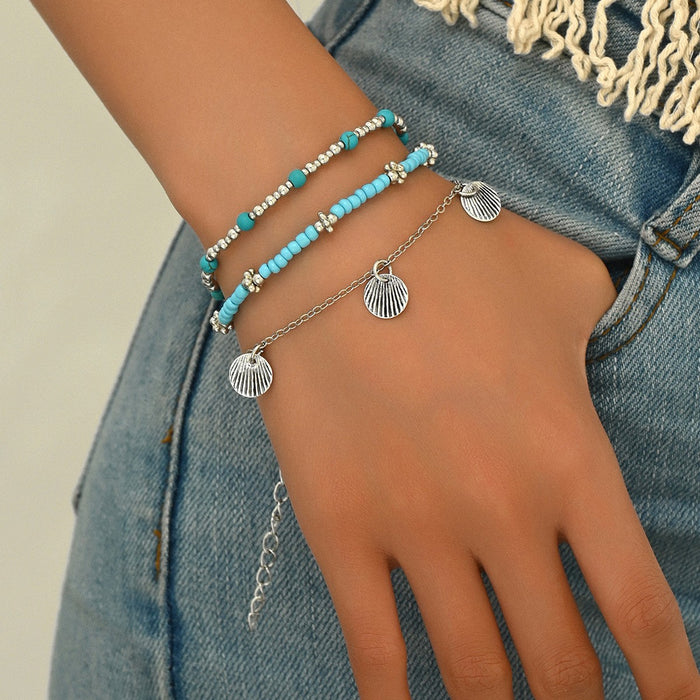 Wholesale Vintage Beaded Anklet with Shell Pendant Fashion Jewelry Accessory
