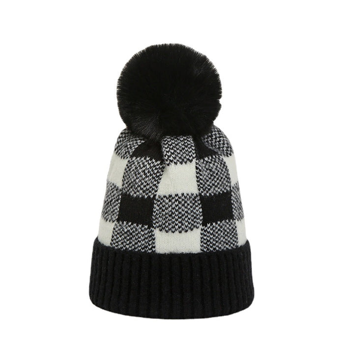 Wholesale Plush Ball Autumn and Winter Plaid Nylon Hat JDC-FH-HXL005