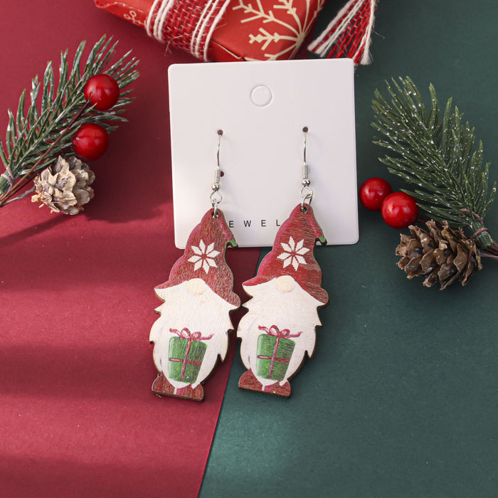 Wholesale Cartoon Christmas element printed wooden earrings for women Christmas tree earrings