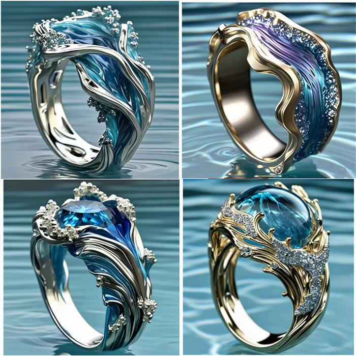 Wholesale Wave Ring Ocean Series Wave Resin Ring Women Adjustable rings