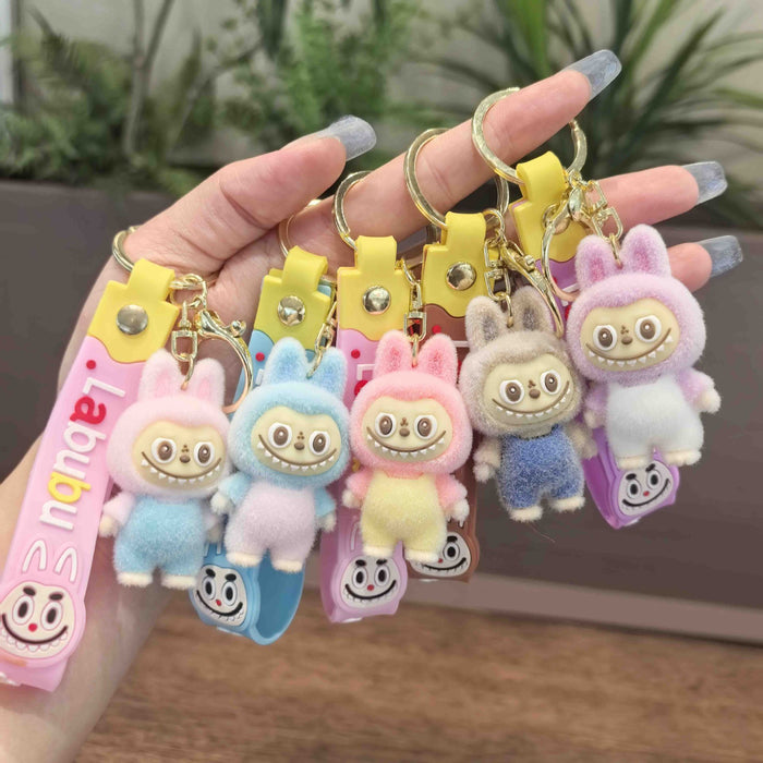 Wholesale Cartoon flocking overalls pull cloth keychain little sheep new cute doll
