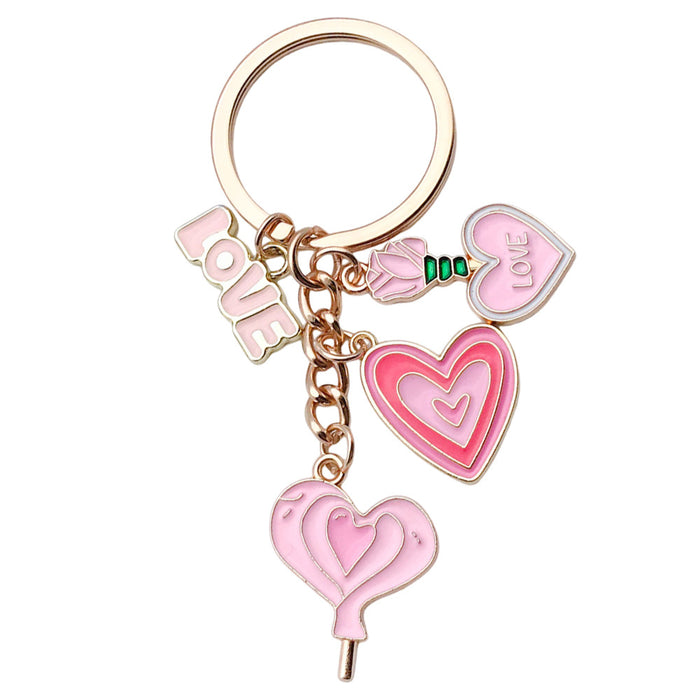 Wholesale Cute pink heart-shaped rose potion metal  keychain