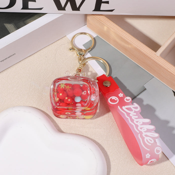 Wholesale Creative personality small square oil quicksand key chain acrylic student backpack mobile phone pendant pendant small gift