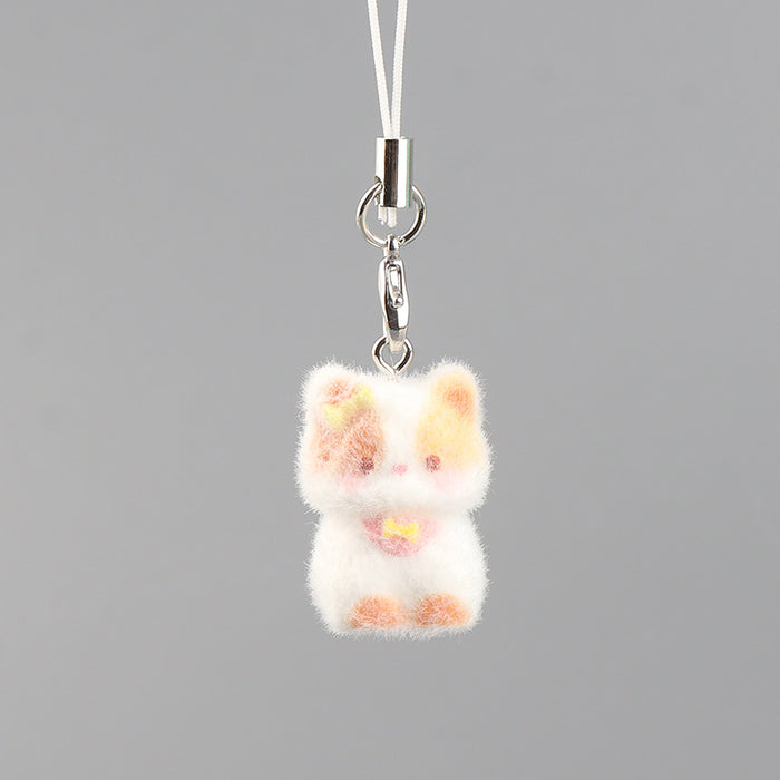 Wholesale Cartoon cute flocked 3D resin cat keychain bag charm