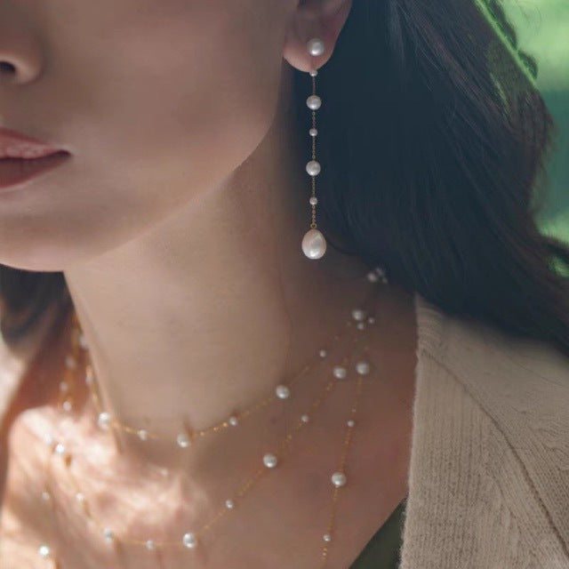 Wholesale Earrings Freshwater Pearl Earrings Ear Line s925 Silver Plated 18k Gold Earrings