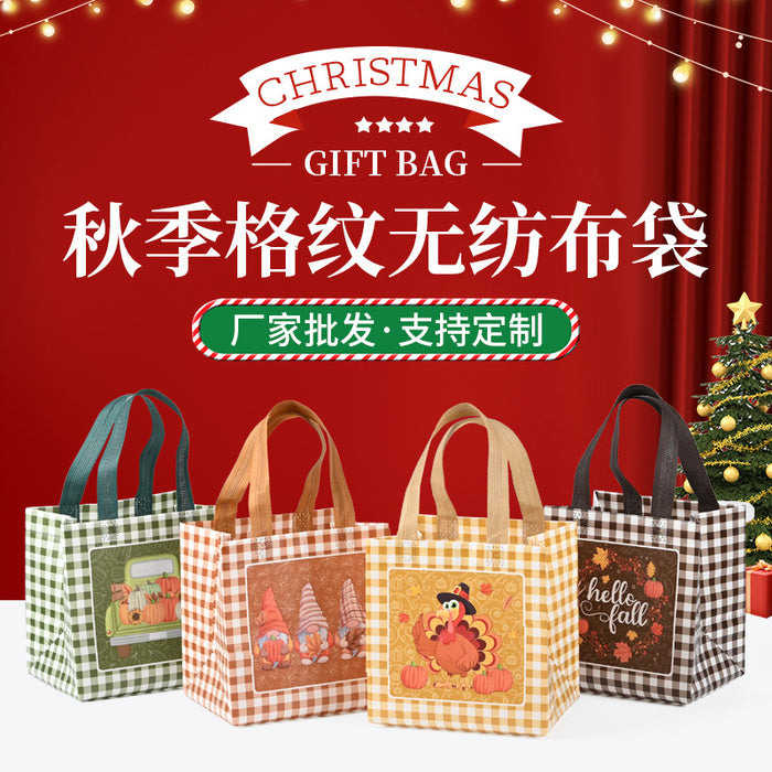 Wholesale Autumn Plaid Non-woven Bags Cartoon Animal Prints Silk Screen Printing Christmas and Halloween Hand-held Gift Bags JDC-GB-XJ004