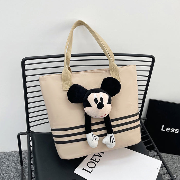 Wholesale Cute cartoon large capacity shoulder bag nylon striped doll tote bag for work, commuting, and leisure