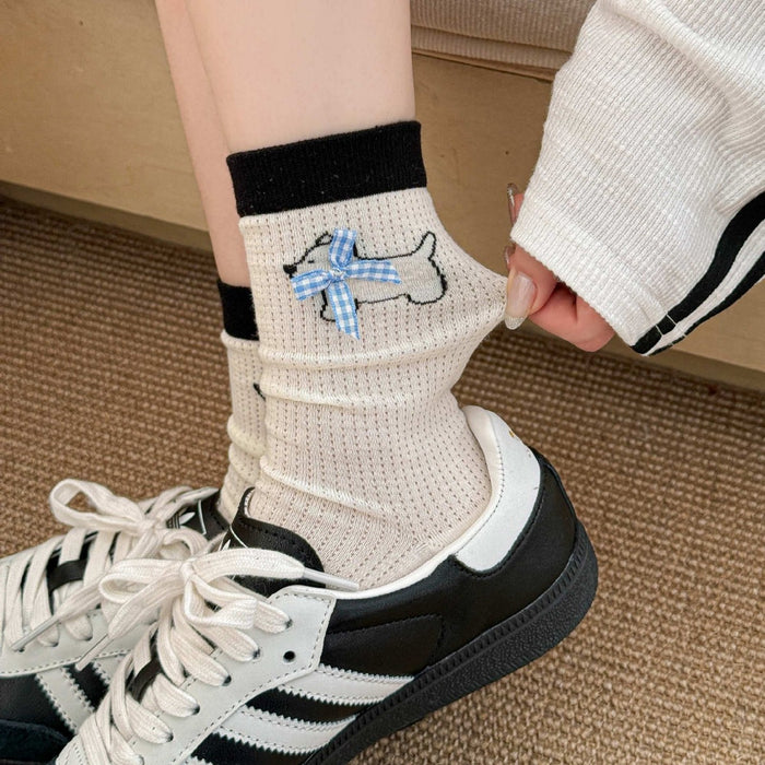 Wholesale Bow Socks Mesh Socks Cartoon polka dot Stripes Middle Socks