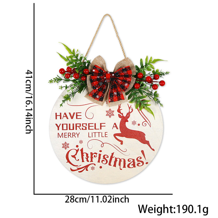 Wholesale Christmas wooden door hanging Christmas home decoration simulation grass bow welcome wooden sign