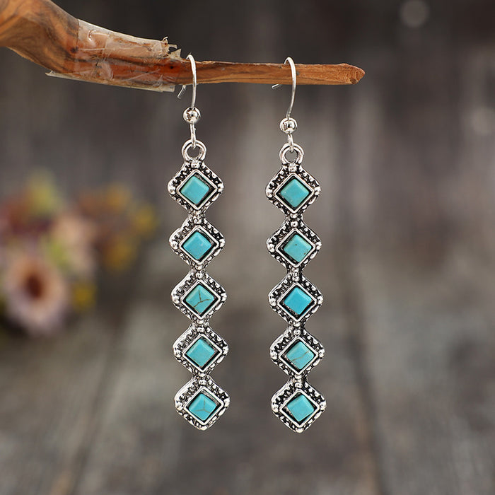 Wholesale Vintage one line long turquoise earrings, creative earrings