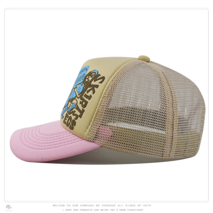 Wholesale Hip-hop printed letter baseball cap visor color-blocked street mesh trucker hat