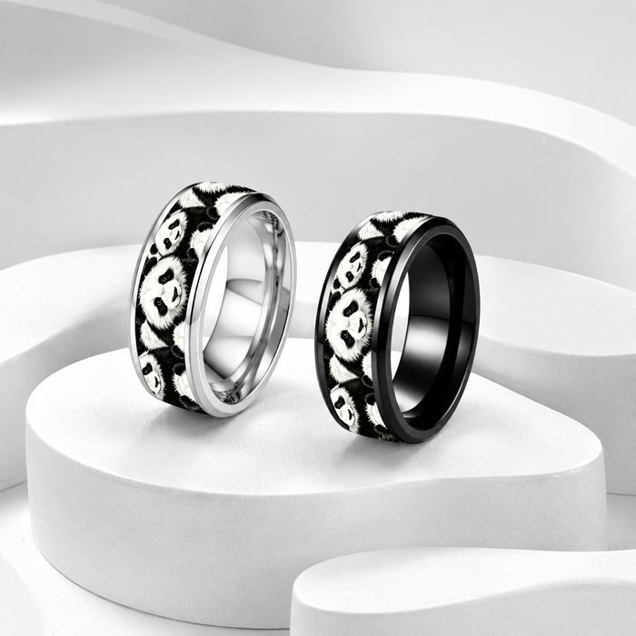 Wholesale Stainless Steel Panda Ring Black White Animal Pattern Fashion Jewelry Accessory