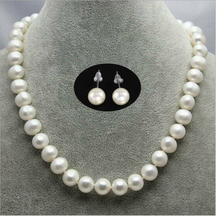 Wholesale  temperament simple pearl necklace women 8mm artificial glass pearl clavicle chain earrings suit
