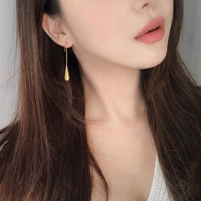 Wholesale Fashionable and minimalist titanium steel earrings, water droplet earrings, tassel long ear hooks wholesale