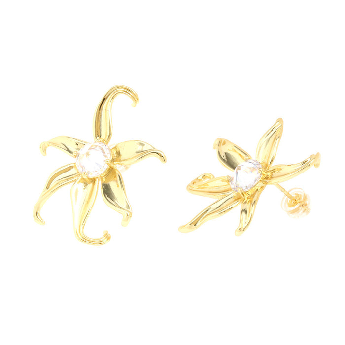 Wholesale Earrings Individual Irregular Gold Flowers Set with Zirconium JDC-ES-PREMTIANY001