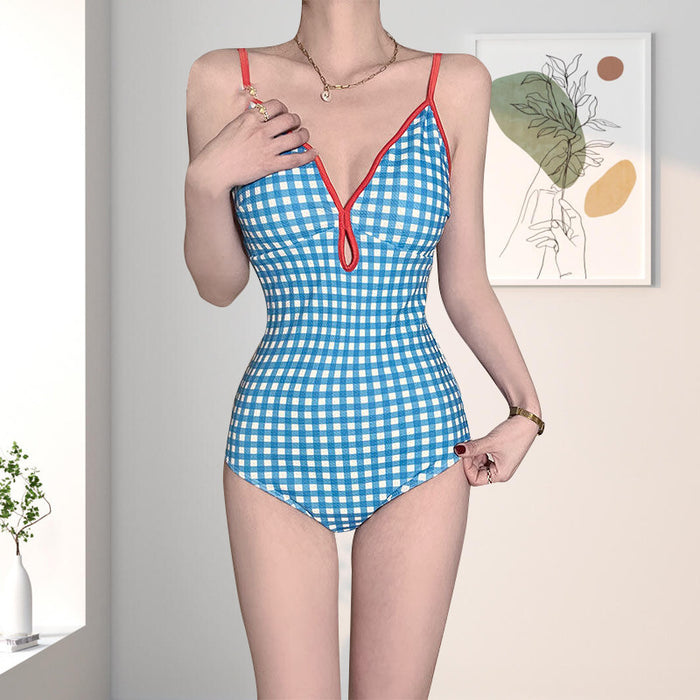 Wholesale Sexy plaid one-piece plaid triangle swimsuit with a sense of swimwear