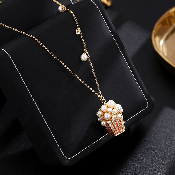 Wholesale jewelry sparkling diamond size pearl stereo popcorn shape creative personality necklace earrings