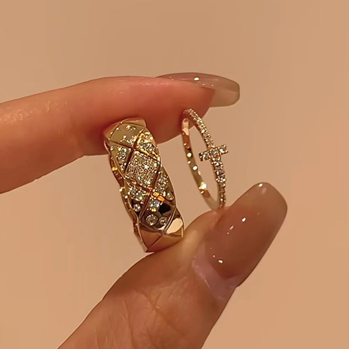 Wholesale Diamond-encrusted cross ring with a wide quilted design