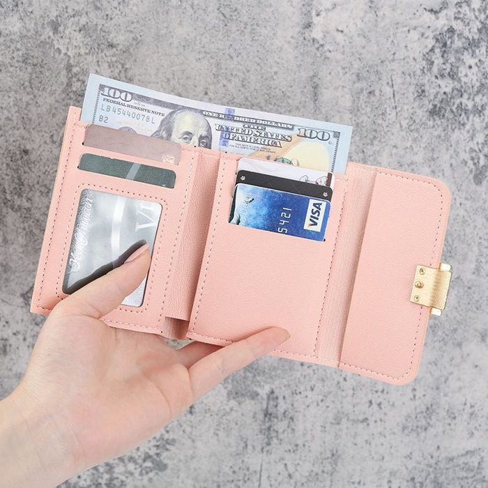 Wholesale Light Pink PU Folding Wallet Korean Style Solid Color Rivet Resale MOQ≥3