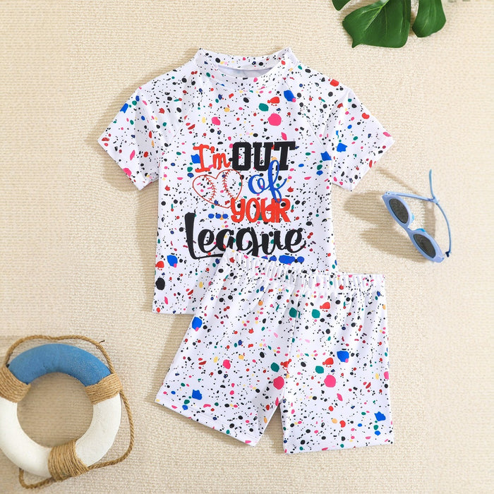 Wholesale Short sleeved shorts casual suit with splashed ink print t-shirt two-piece set, fashionable slimming sportswear