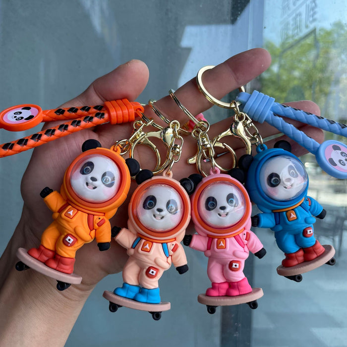Wholesale Creative Skateboarding Panda Astronaut Keychain Car Key Pendant Bag Hanging Decoration Exquisite Small Gift Wholesale