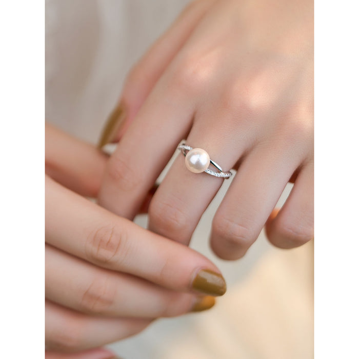 Wholesale Pure silver double-layer pearl ring, light luxury new style, niche design, temperament, versatile ring