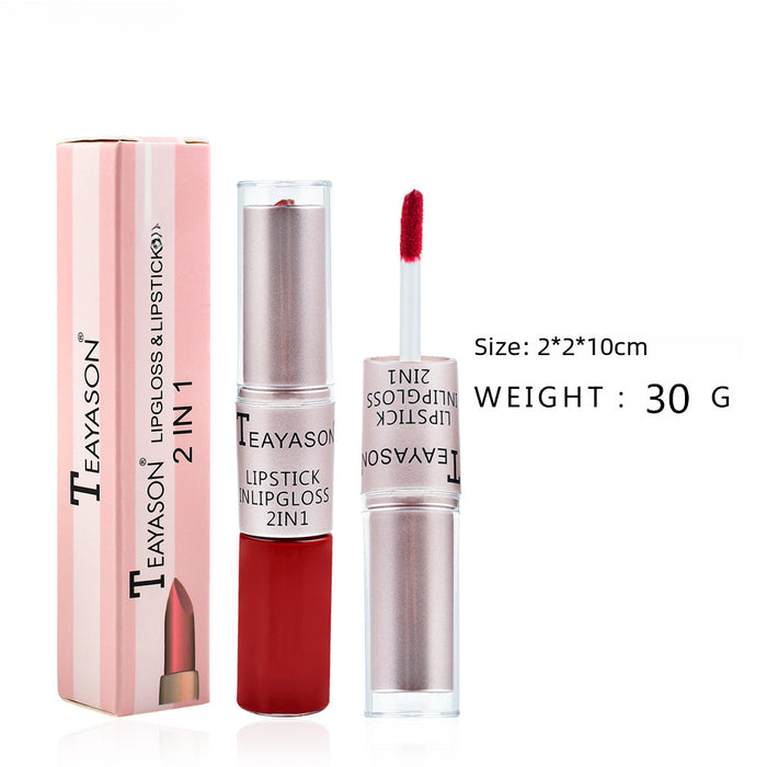 Wholesale Double headed non stick cup matte matte matte lip gloss 2-in-1 matte bean paste non fading cup lipstick