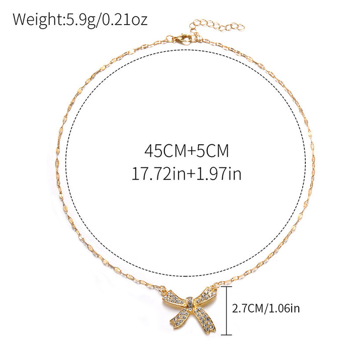 Wholesale Jewelry Fashion Alloy Diamond Pendant Simple and Versatile Bow Necklace