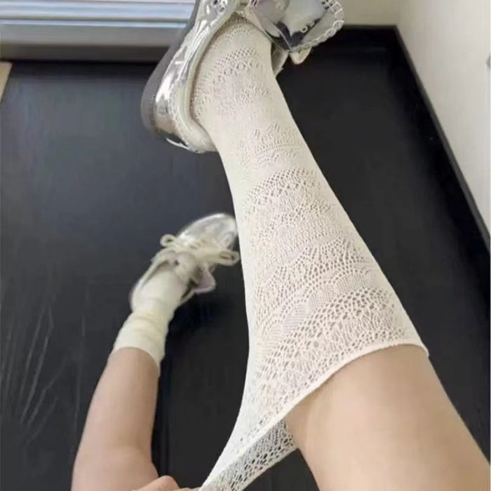 Wholesale Hollow out solid color calf socks, niche trend, retro sexy pile