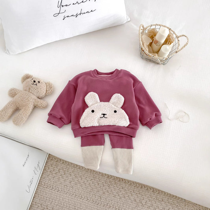 Wholesale Little Bear Splicing Pants with Velvet Set Baby Cute Bear Head Hoodie Color Blocked Bottom Pants with Velvet Winter JDC-BC-WeiNiS038