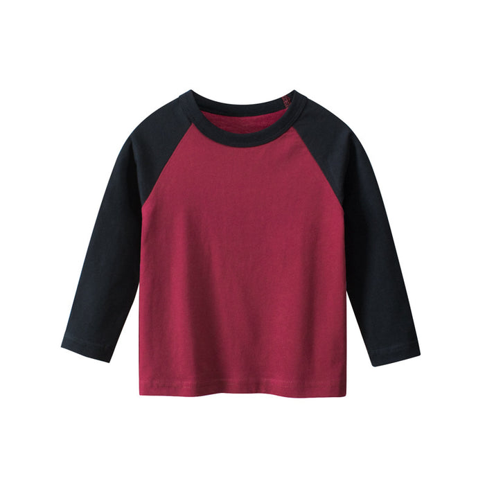 Wholesale Brand Children's Clothing New Children's Long Sleeved T-shirt Round Neck Solid Color Patchwork Sleeve Advertising Shirt JDC-CTS-SXZB008