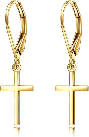 Wholesale Cross pendant earrings, copper plated genuine gold ear buckles, high-end and light luxury accessories