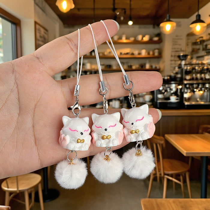 Wholesale Cute Little Fox Fur Ball Pendant Bead Keychain